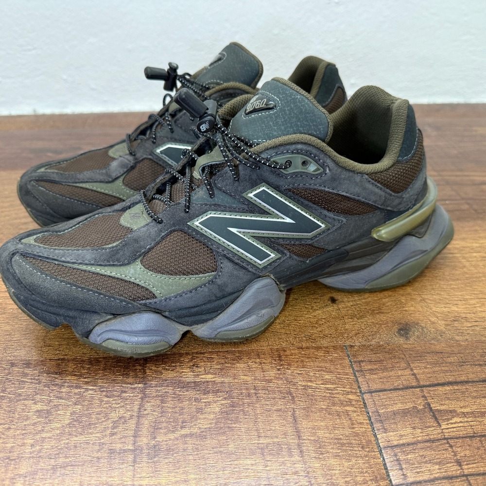 New Balance 9060 Mens 11 Dark Olive Brown Suede Mesh Chunky Sneakers U9060PH